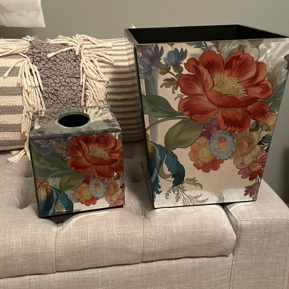 Mackenzie Childs Tissue Holder and Waste Basket